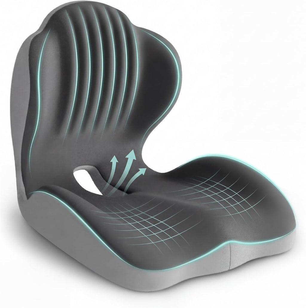 Ergonomic Seat Cushion with L-Shaped Design for Office Chair (Black)