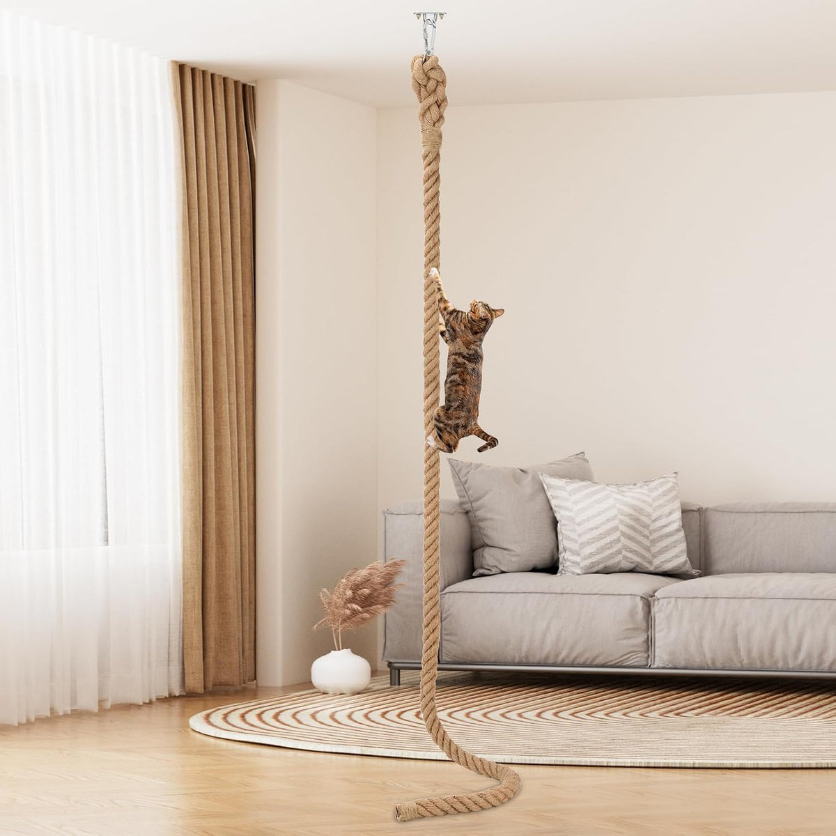 2" x 9.84Ft Cat Climbing Jute Rope with Hook for Wall & Ceiling
