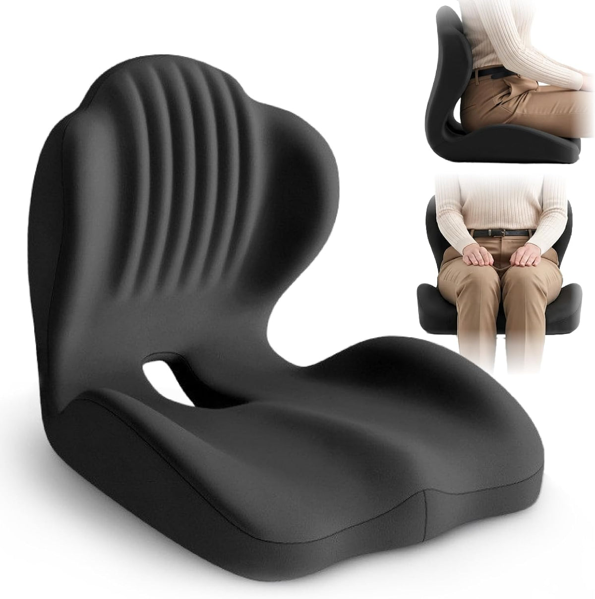 Ergonomic Seat Cushion with L-Shaped Design for Office Chair (Black)