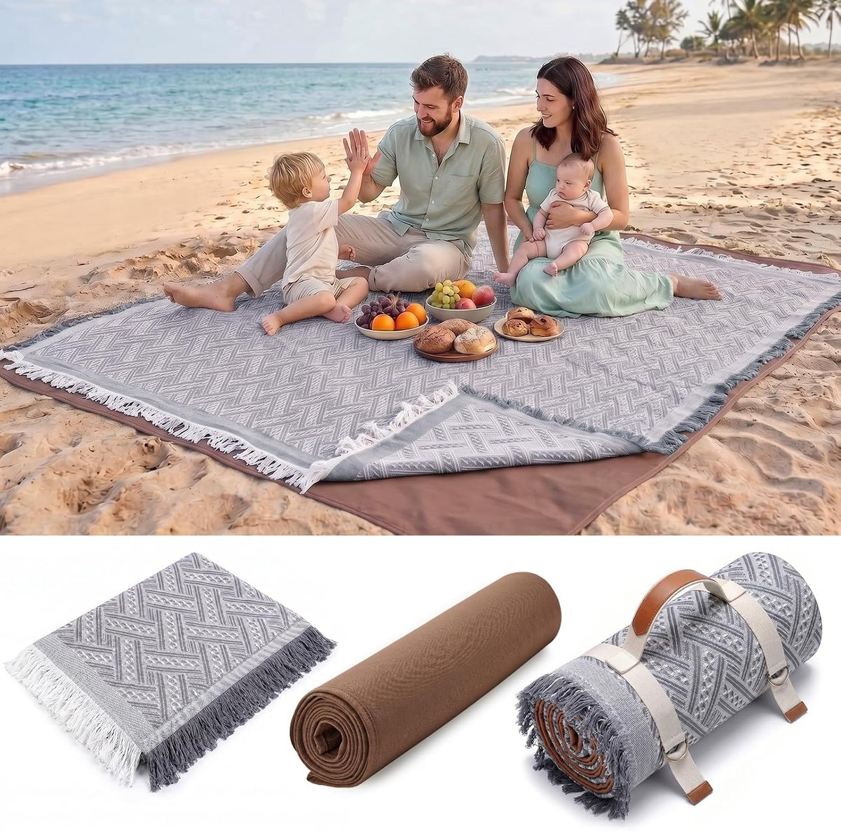 2 in 1 Extra Large 80"* 80" Rug Picnic Waterproof