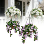 Faux Crepe Myrtle Hanging Baskets, UV Resistant Fake Hanging Plants with Basket, Realistic Artificial Hanging Flowers for Outdoors Outside Patio Garden Porch Balcony Yard Decor (2pcs Pink)