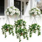 Faux Crepe Myrtle Hanging Baskets, UV Resistant Fake Hanging Plants with Basket, Realistic Artificial Hanging Flowers for Outdoors Outside Patio Garden Porch Balcony Yard Decor (2pcs Pink)