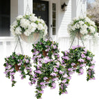 Faux Crepe Myrtle Hanging Baskets, UV Resistant Fake Hanging Plants with Basket, Realistic Artificial Hanging Flowers for Outdoors Outside Patio Garden Porch Balcony Yard Decor (2pcs Pink)